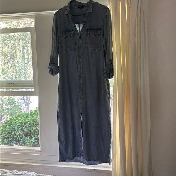 Denim maxi dress shirt dress Sz Sm - Picture 7 of 12